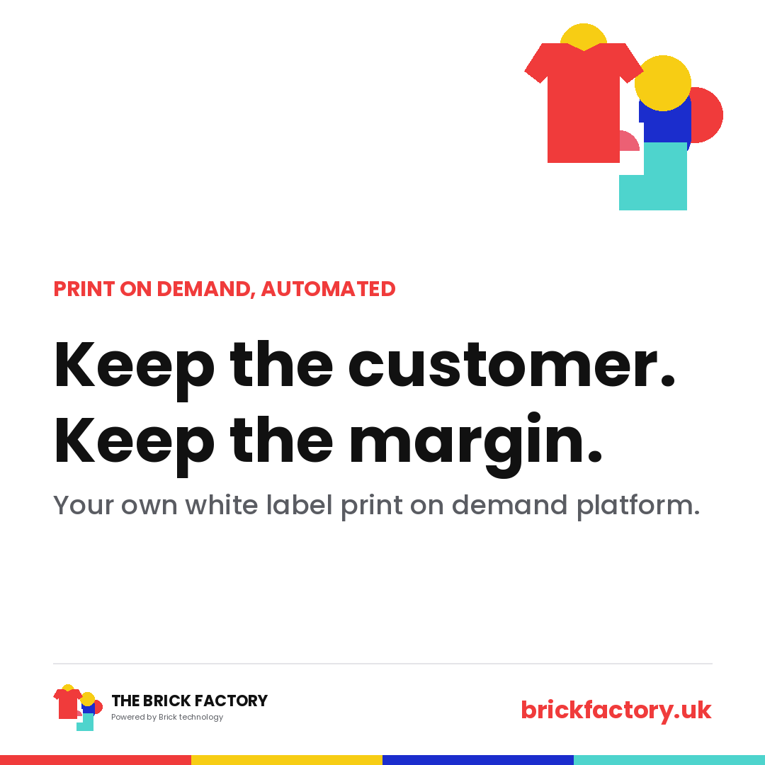 brickweb's tweet photo. Keep the customer, keep the margin
Printful owns the customer. Printify sets the terms. Or you run your own white label POD platform and keep both. https://t.co/HA1Ed9Nvtk
#WhiteLabel #POD #PrintBusiness https://t.co/y9DUpGaAEN