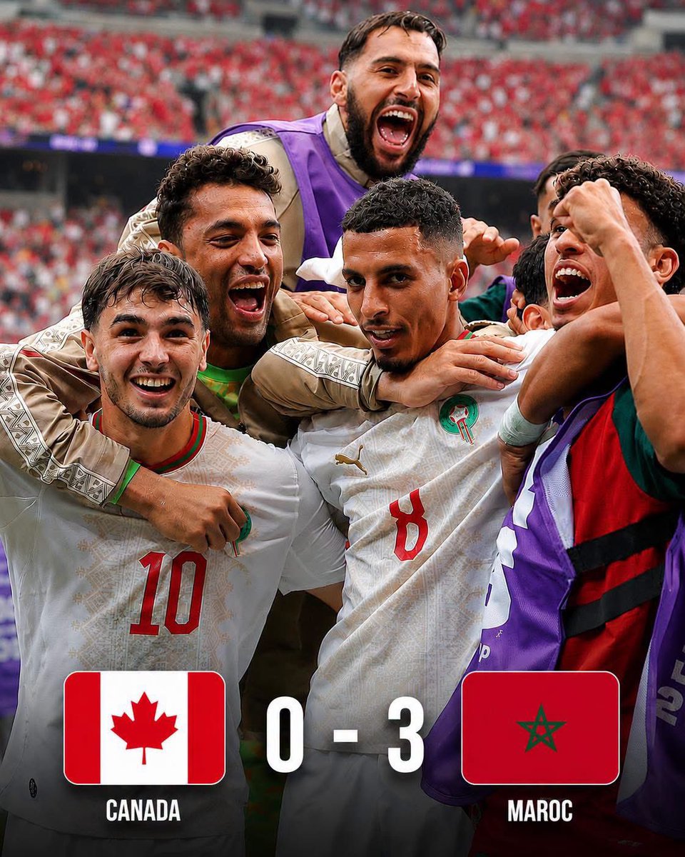 SamatarHM's tweet photo. 𝗠𝗔𝗚𝗡𝗜𝗙𝗜𝗤𝗨𝗘 ! Le Maroc s’impose 3-0 face au Canada grâce à un 𝗗𝗢𝗨𝗕𝗟𝗘́ d’Ounahi et se 𝗤𝗨𝗔𝗟𝗜𝗙𝗜𝗘 pour les quarts de finale de la Coupe du monde ! 🇲🇦

Bravo aux marocains https://t.co/M07BF9w2lj