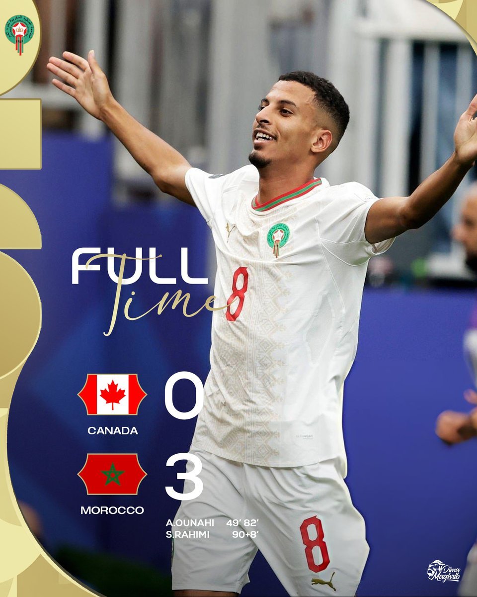 AfricaFactsZone's tweet photo. Morocco 🇲🇦 defeat Canada 🇨🇦 3-0 to advance to the Quarter Finals of the 2026 FIFA World Cup.

They are the first African team to reach back-to-back FIFA World Cup Quarter Finals.

They are the first African team to score 30 goals and win 8 games at the FIFA World Cup. https://t.co/j1dPg4T7aS