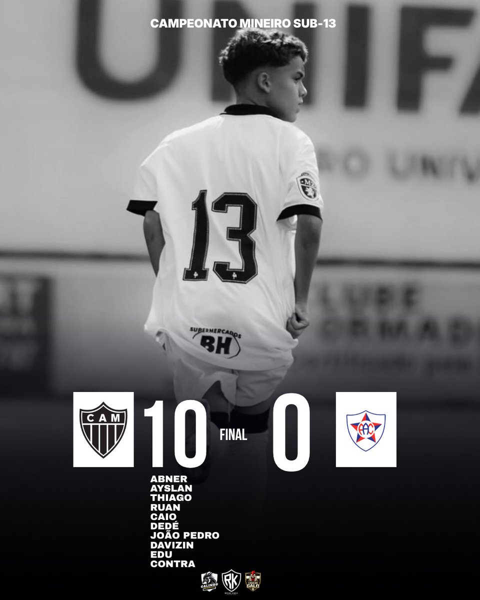 rhuankaick1908's tweet photo. GOLEADA DOS CRIAS! 🐔🔥

O sub-13 do Galo goleou o Araguari por 10x0 na Cidade do Galo e segue com campanha perfeita no estadual.

São 7 vitórias em 7 jogos na competição, mantendo a invencibilidade e mostrando a força da base alvinegra! https://t.co/7mnXpRjfOr