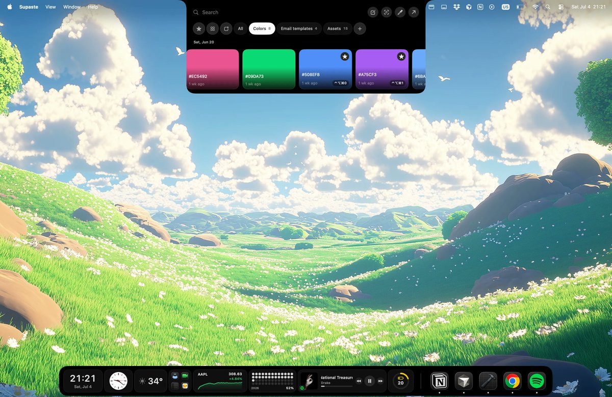 soltwagner's tweet photo. Show your desktop and wallpaper 👇

My setup:
- https://t.co/qlKIFNQy65 — dock with live widgets
- https://t.co/NtZBcmqkBk — top-notch clipboard manager
- https://t.co/O5RdOAJP46 — wallpapers https://t.co/RAD8OLEmKQ