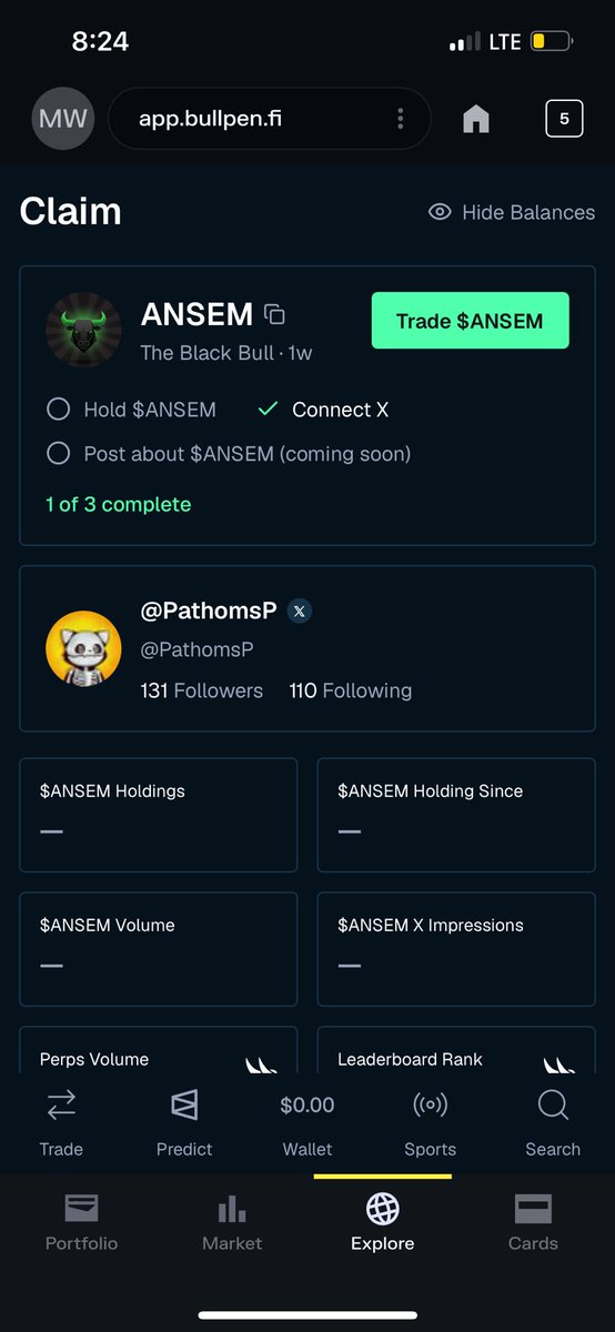 PathomsP's tweet photo. If you want some $Ansem airdrop, You should just do this.

- Register on Bullpen: https://t.co/sIKyouGSCL
- @blknoiz06 owns it.
- Click on join $ansem at top of the site
- Link your x account
- import the wallet where you held $ansem down the page
- and just tweet about $ansem. https://t.co/fTtcQ9c1gG