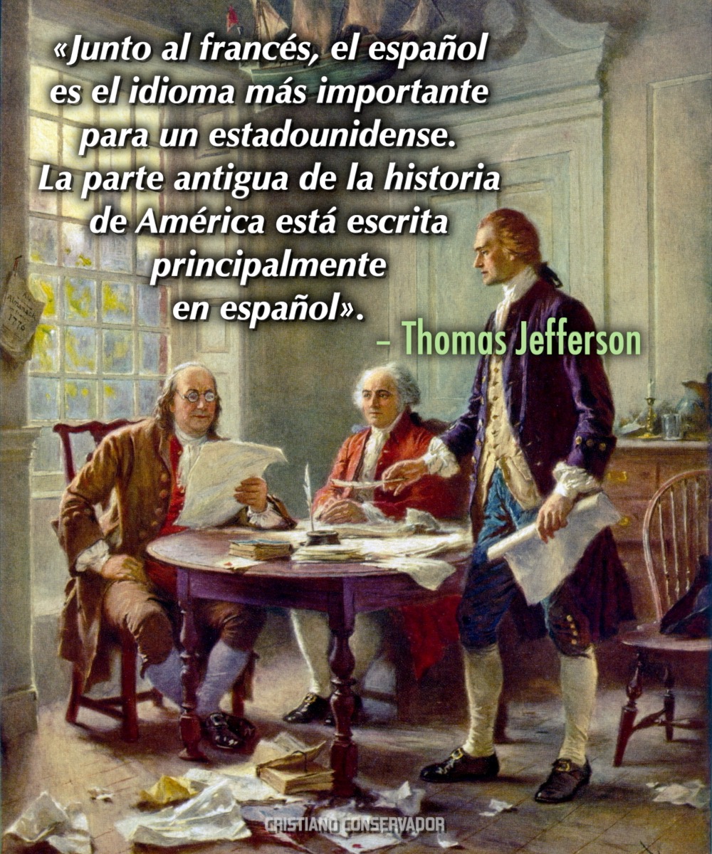 EniorJimenez's tweet photo. • Siete estados de EE. UU. tienen nombres españoles. 
• 11 de las 50 ciudades más grandes de EE. UU. tienen nombres españoles. 
• El número total de ciudades estadounidenses con nombres españoles supera las 1.000.
• La primera ciudad fundada en lo que llegaría a ser Estados Unidos fue obra de los españoles católicos: San Agustín, en honor al doctor de la Iglesia. Bautizaron al primer estado como Florida y celebraron la Eucaristía en acción de gracias en 1565, denominando a América «tierra de Cristo», 56 años antes de la primera Acción de Gracias celebrada por los ingleses en Plymouth, Massachusetts.

Thomas Jefferson, autor principal de la Declaración de Independencia de los Estados Unidos, escribió a su yerno en 1787:

– «Después del francés, el español es el idioma más importante para un estadounidense. La parte antigua de la historia de América está escrita principalmente en español».

El propio Jefferson aprendió español de forma autodidacta utilizando Don Quijote y se aseguró de que sus hijos también aprendieran el idioma español. 

Compare esto con el actual Secretario de Guerra, Pete Hegseth, que dijo, "yo solo hablo Americano", tratando de equiparar el inglés con el idioma "americano": ignorancia flagrante, ahistórica y apátrida. El mismo Jefferson lo censuraría.

No se puede separar a Estados Unidos de sus raíces españolas; hacerlo equivale a desarraigarlo y crear un Estados Unidos falso. El intento de la falsa derecha sionista de hoy: racista, supremacista, y completamente al servicio de los anticristos que se esfuerzan en descristianizar a los Estados Unidos (y de hecho, el resto del mundo). 

Estados Unidos es fruto tanto de ingleses como de españoles: es una nación protestante como católica. Negar esto, es negar la historia. 

Así que, como hispano-estadounidense, lo digo con orgullo y en voz alta: ¡Feliz Día de la Independencia de los Estados Unidos!

Y en palabras de Don Quijote:

– «El que lee mucho y anda mucho, ve mucho y sabe mucho».

250 años de historia: a Dios sea toda la gloria.