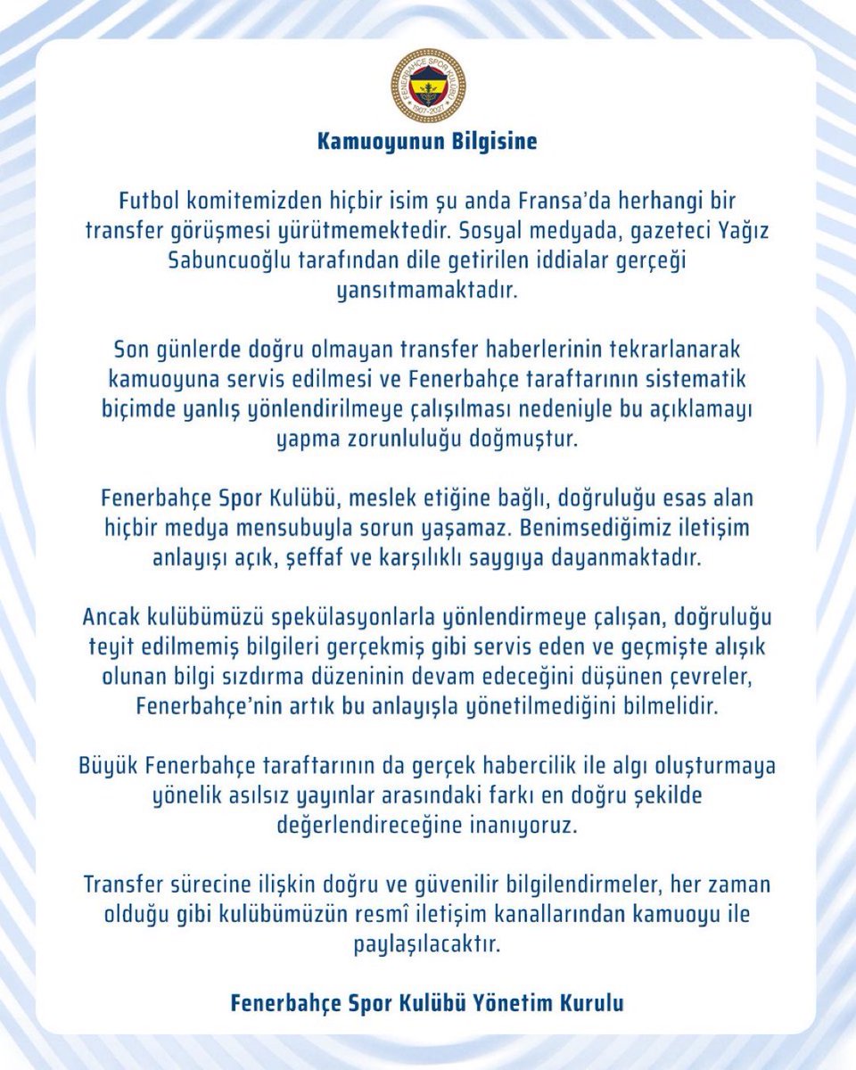 yagosabuncuoglu's tweet photo. Fenerbahçe Spor Kulübü'ne ve açıklamasına karşı saygım sonsuzdur ancak ben haberimin arkasındayım. Fenerbahçe Futbol A.Ş Yöneticisi Feridun Geçgel şu anda Fransa'da ve ben de haberimi bu doğrultuda yaptım. Kamuoyunun bilgisine sunarım. https://t.co/dwoRPQFdyU