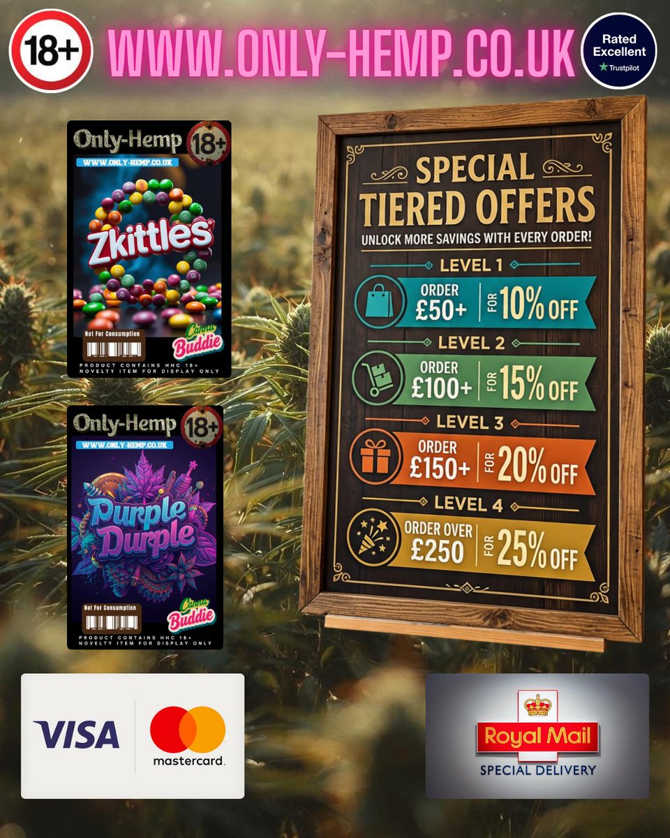 onlyhempltd's tweet photo. https://t.co/gXnmBSBmnp #HHC #THC #bd
UK STORE IS ONLINE 24/7/52 FULLY AUTOMATED
We dispatch all orders b4 5PM Mon-Sunday
GOOD AFTY BOYS AND GIRLS New Deals Start Today Buy3Get1Free Ends Today.
CannaBars Still out of stock Lets hope you all have a good weekend!!! Enjoy the New Deals Buyout or Shout-out