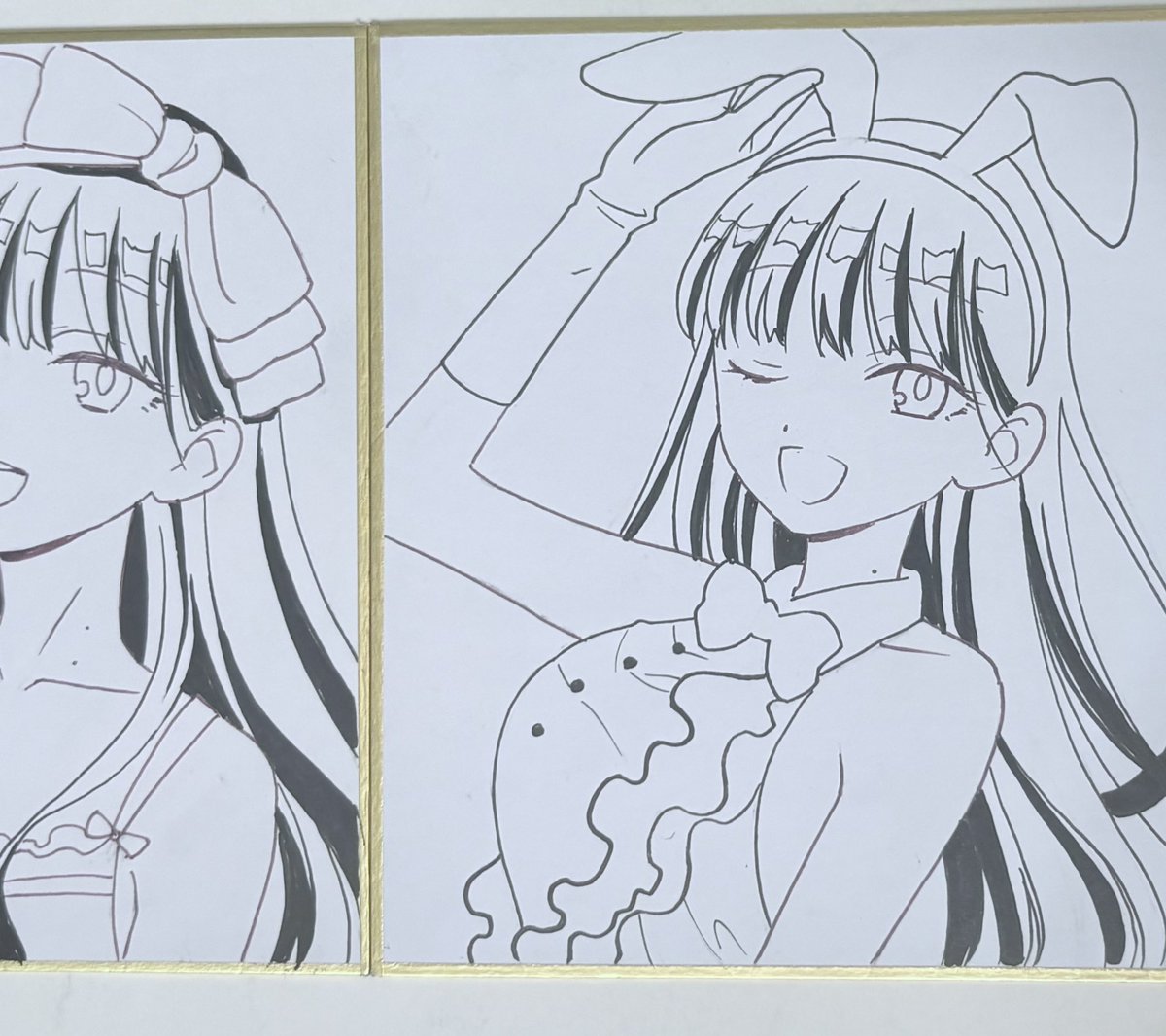 ペン入れ開始〜。 色紙下絵wip ⑨✨✨✨💗