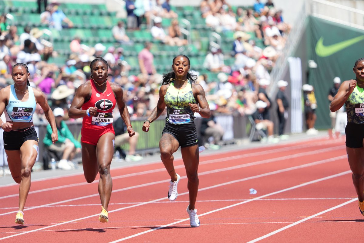 usatf's tweet photo. Smooth sailing for Sha’Carri 😮‍💨

10.83 was all she needed to advance to the women’s 100m final at @nikepreclassic. 🇺🇲

#TeamUSATF | #PreClassic https://t.co/a6iXVtqWtb