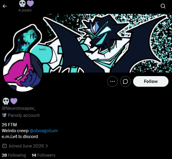 ArchivedNeuro's tweet photo. hey everyone letting you know there is a person who is trying to fake being me and also follows ACTUAL CHILD PORN ACCOUNTS trying to frame it as me https://t.co/zsZ4kKjY0r