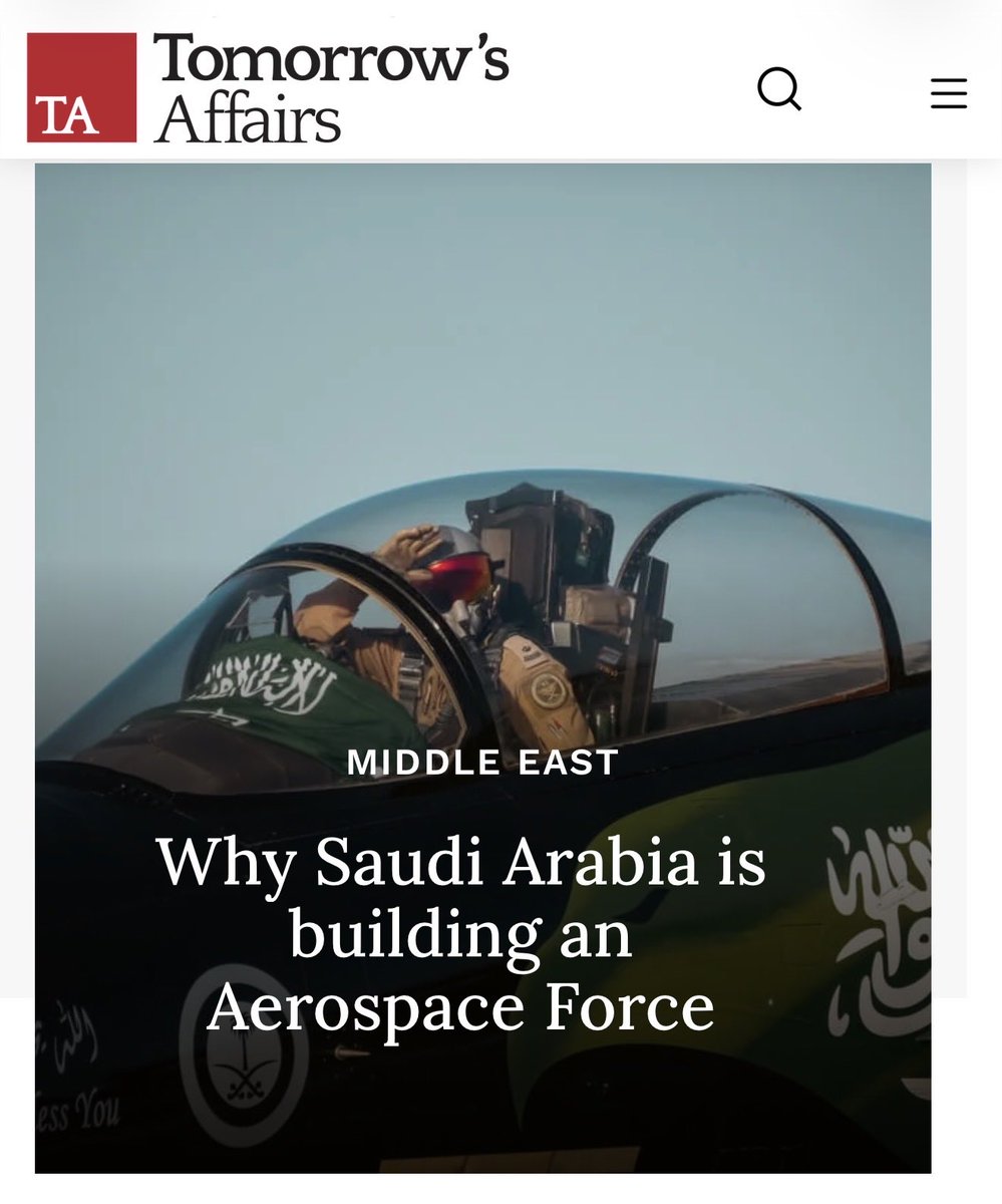 s_hm2030's tweet photo. موقع "Tomorrow’s Affairs" البريطاني:
.
السعودية لم تعد تمتلك قوة جوية كبيرة فحسب، بل أصبحت تملك قوة جوية وفضائية متكاملة، تجمع تحت قيادة موحدة العمليات الجوية والدفاع الجوي والفضاء والاستخبارات، بما يعزز قدرتها على حماية مصالحها وإدارة التحديات الإقليمية. https://t.co/Boaj4KCky1
