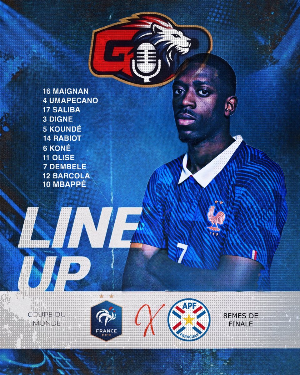 GonesRadioOff's tweet photo. 🇫🇷 𝗙𝗥𝗔𝗡𝗖𝗘 𝗩𝗦 𝗣𝗔𝗥𝗔𝗚𝗨𝗔𝗬 : 𝗟𝗔 𝗖𝗢𝗠𝗣𝗢𝗦𝗜𝗧𝗜𝗢𝗡 𝗢𝗙𝗙𝗜𝗖𝗜𝗘𝗟𝗟𝗘 𝗗𝗘𝗦 𝗕𝗟𝗘𝗨𝗦 

La composition probable est confirmée ! 

Qu’en pensez-vous ? 

🔵⚪️🔴

#TeamEDF #EDF #FRAPAR #FIFAWorldCup

[📰@RMCsport] https://t.co/gz0ziHOb0T