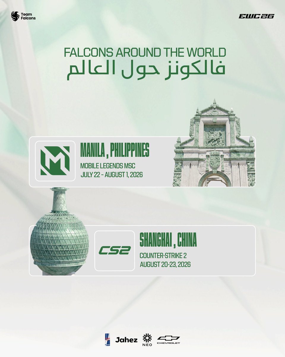 K22N8's tweet photo. فالكونز يعلن عن خطوة تاريخية 💚🦅

مناطق مجهزة بالكامل لمتابعة الصقور في كأس العالم وبطولات مختلفة حول العالم:

🇸🇦 الرياض وجدة
🇯🇴 عمّان
🇨🇳 شنغهاي
🇵🇭 مانيلا
🇬🇧 لندن
🇯🇵 طوكيو

فالكونز… عالميًا مع جمهوره 🌍💚 https://t.co/voQ32G1diP