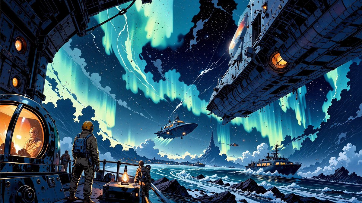 FunTheoryX's tweet photo. The Clockwork Orchard
Four stations of one impossible harvest: a star being tamed, a harbor between giants, a first step onto an asteroid city, and a salvage convoy carrying the ruins of yesterday into the architecture of tomorrow. https://t.co/pHPXIxUk11
