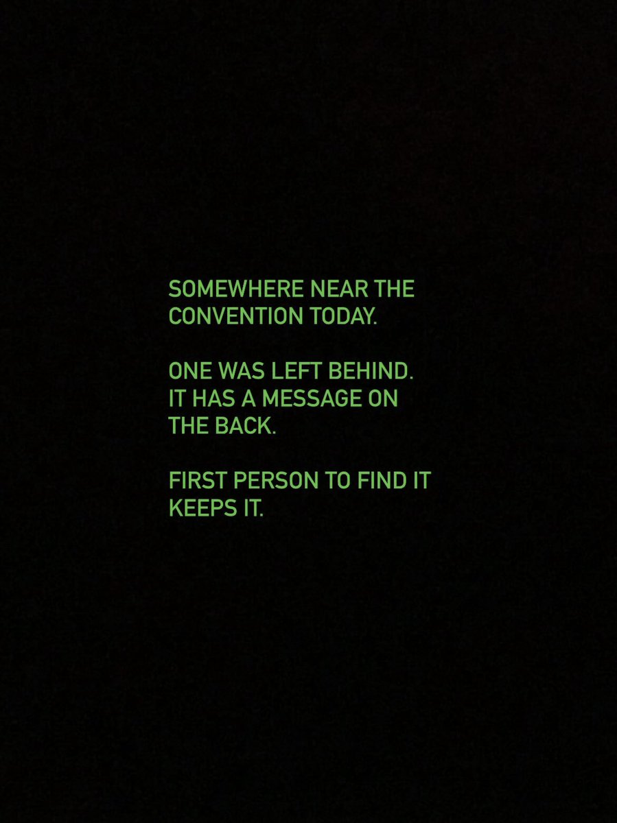 oglyph_'s tweet photo. one was left somewhere near the convention today.

it has a message on the back.

first person to find it keeps it.
it’s already waiting. https://t.co/dj5xWdTsKR