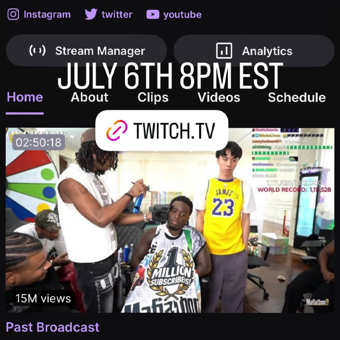 Rap's tweet photo. Kai Cenat just announced his return to streaming after 277 days ‼️ 🔥

He's going live on Twitch July 6th to reveal the students and professors for his Streamer University 👀 https://t.co/m1P58i94w3