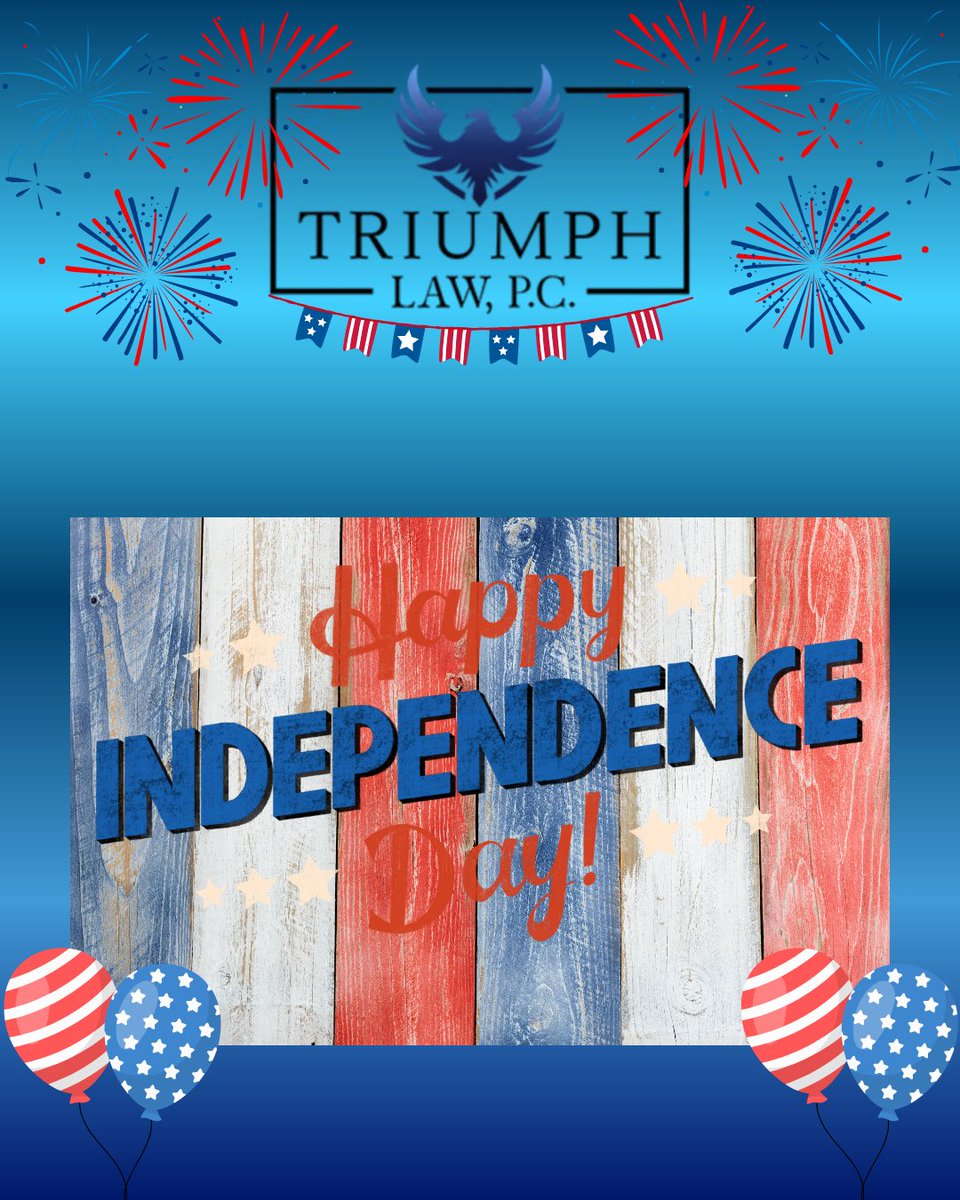 triumphlawpc's tweet photo. 🇺🇸 Happy Independence Day from Triumph Law, P.C.! 🇺🇸
Have a fun and safe Fourth of July. Please remember to plan ahead and get a ride and never drink and drive. 🎆 Stay safe and enjoy the holiday!

#FourthOfJuly #triumphlaw #sacramento #losangeles #sandiego https://t.co/r6j0Bz9pkv