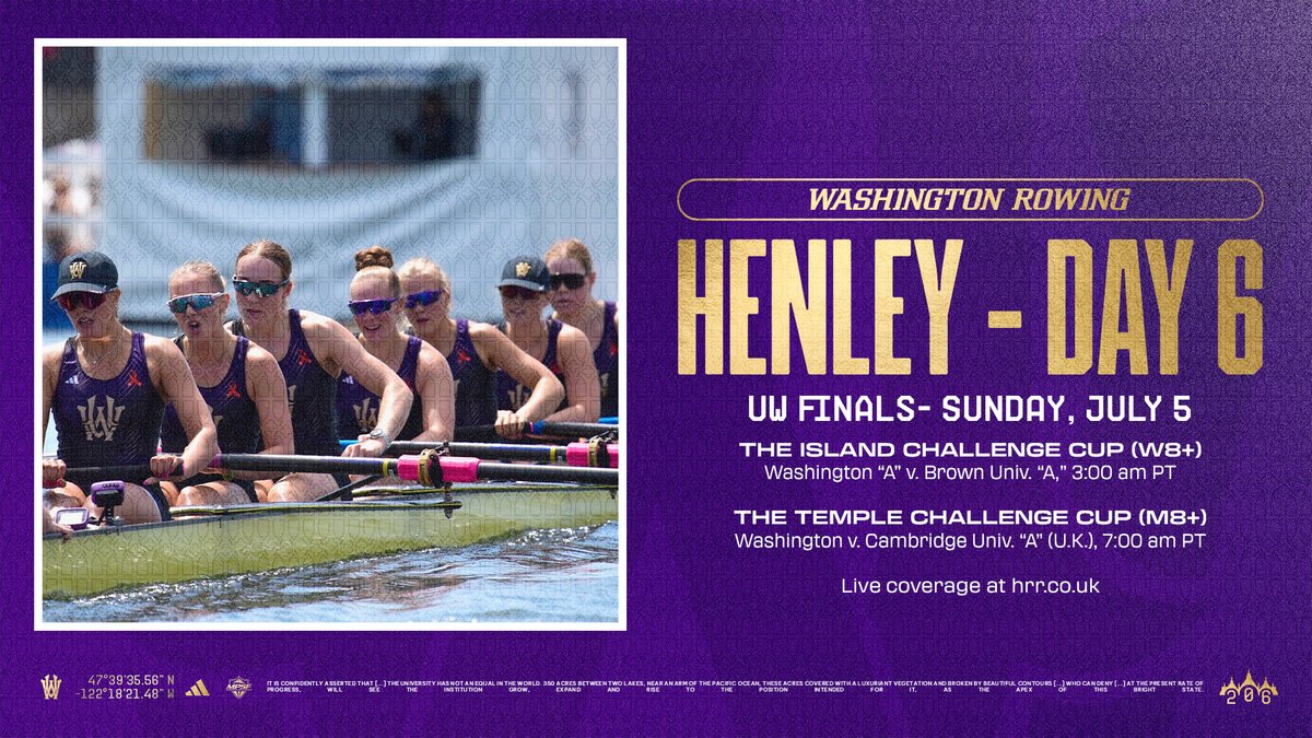 UW_Rowing's tweet photo. Washington will row in the finals of The Island Challenge Cup and The Temple Challenge Cup Sunday at @HenleyRegatta.

Go Dawgs!

More at https://t.co/Ce5D0MwCRA

#RowingU https://t.co/d1V4z7h2qr