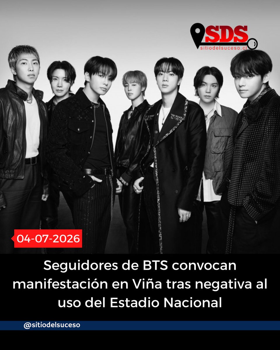 sitiodelsuceso's tweet photo. Seguidores de BTS convocan manifestación en Viña tras negativa al uso del Estadio Nacional

Detalles en ➡️  https://t.co/YsTdEtVHpj https://t.co/RRwtqJWDQK