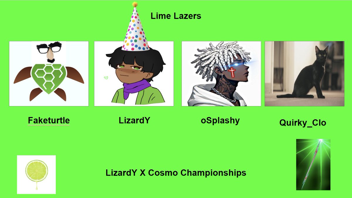 LizardYStreams's tweet photo. Lime Lazers
@FakeTurtle9 
@LizardYStreams 
@Splashyalt_ 
Quirky_Clo https://t.co/NWLsZtX4B9