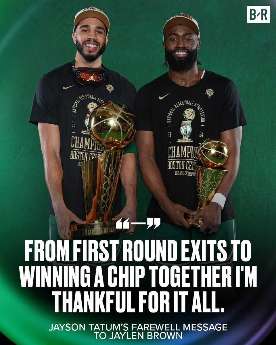 BleacherReport's tweet photo. Jayson Tatum's farewell message to Jaylen Brown on his story 🥹❤️

Gonna miss this duo 😢

(via @jaytatum0) https://t.co/Yo6tX4Gor2