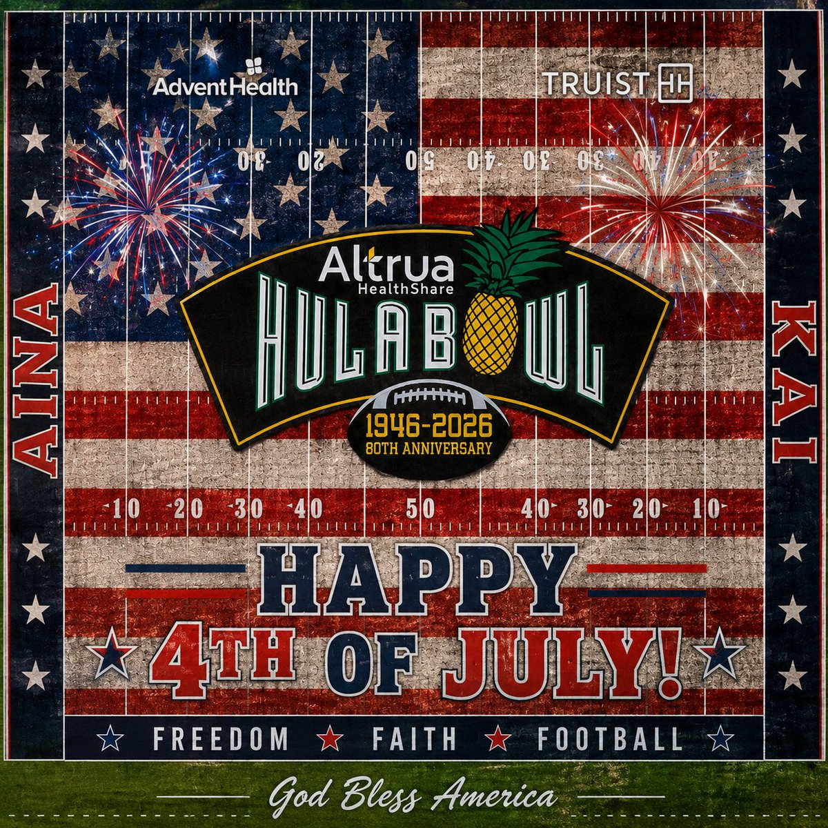 Hula_Bowl's tweet photo. 🇺🇸🏈 Happy 4th of July from the Hula Bowl! 🏈🇺🇸

Today, we celebrate the freedoms that make this nation great, the faith that guides us, and the game we love that brings communities together.

As we honor the brave men and women who have sacrificed to protect our liberty, we’re reminded that football is more than a game—it’s a reflection of perseverance, teamwork, and opportunity. The same freedom that allows athletes to chase their dreams on the field is the freedom we celebrate today.

From all of us at the Hula Bowl, may your Independence Day be filled with family, faith, gratitude, and football.

God Bless America, and Happy 4th of July! 🇺🇸🌺🏈