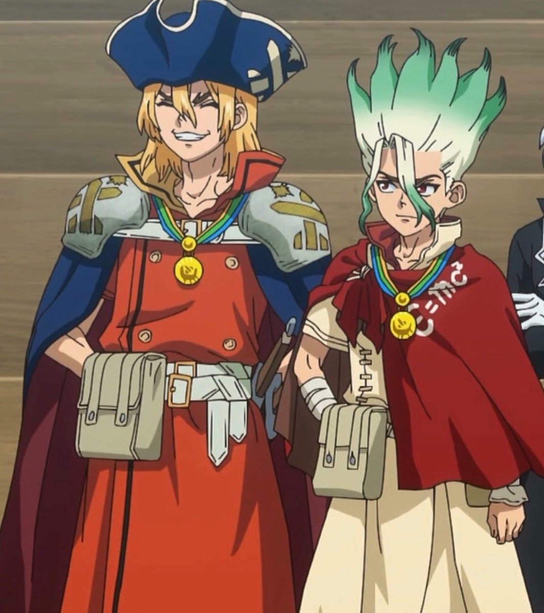 ryusflower's tweet photo. remembered someone saying that ryusui was never in a group photo until the end, and it’s so dear to me that his first &amp; second time, he was next to senku 😭 next to one of the ppl who mean the world to him https://t.co/6k1lHI00rG