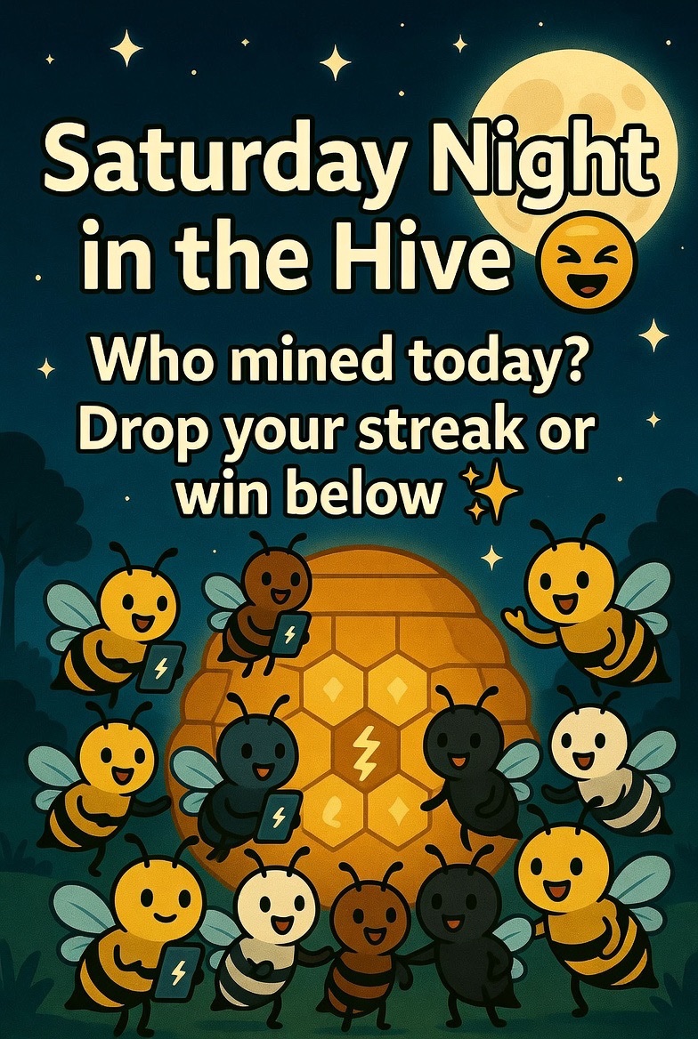 BeeNetworkInfo's tweet photo. Saturday Night in the Hive 🐝🌙

Who mined today? 

Drop your current streak or your biggest win this weekend below 👇

The real ones never miss. Trust the process. Keep buzzing even when others rest.

Bees fly at night too 💛

Tag a Beeliever who’s locked in! https://t.co/7bBpmXrD3N