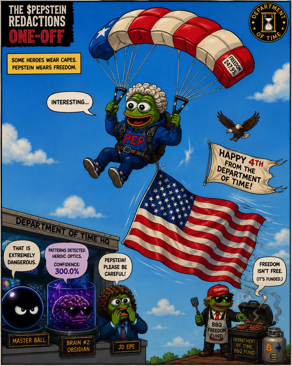 PepsteinLSJ's tweet photo. THE $PEPSTEIN REDACTIONS — ISSUE #91

FOURTH OF JULY

Pepstein had one question.

Obsidian had two completely wrong answers.

Master Ball nearly short-circuited.

Happy Fourth of July from the Department of Time. 🇺🇸

The investigation continues.

CA:
9AkgGCVzidPjJPox8NnuomHTVuQgu1pAq3ca5hWdpump

#PEPSTEIN #ThePepsteinRedactions #FourthOfJuly #IndependenceDay #Obsidian #AI #Solana #CryptoTwitter #100x