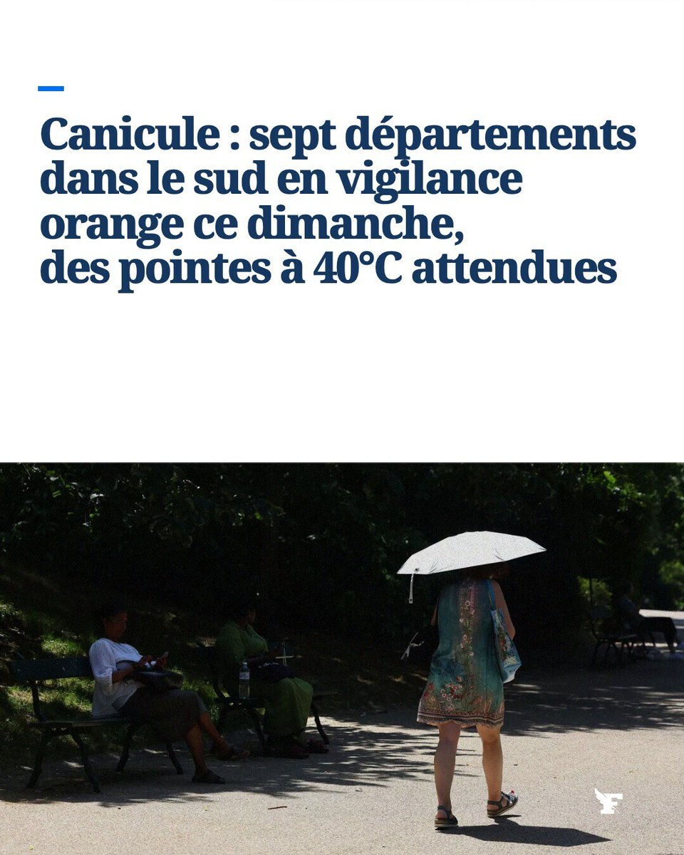 Le_Figaro's tweet photo. Canicule : sept départements dans le sud en vigilance orange ce dimanche, des pointes à 40°C attendues -> https://t.co/w6PfGaCCoA https://t.co/EyMB2I806v