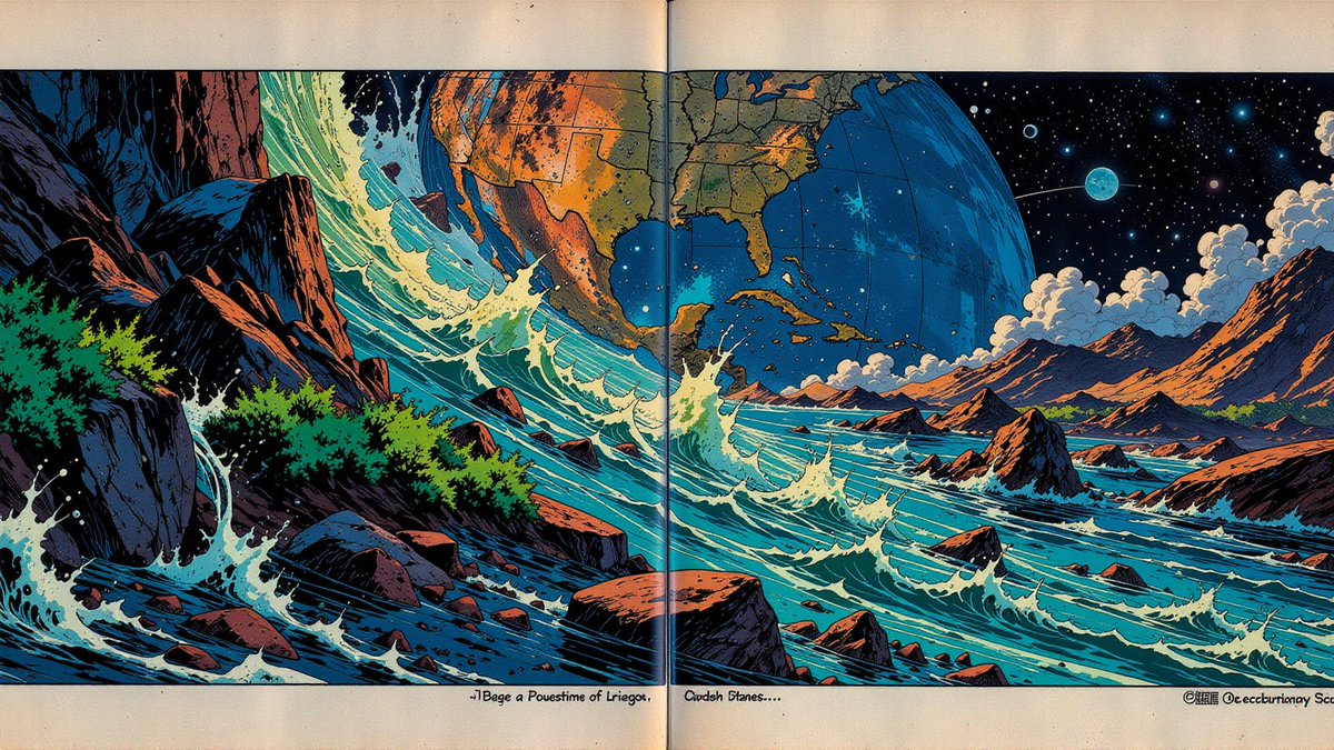 FunTheoryX's tweet photo. Survey Log: Unnatural Horizons
Four planets no telescope wanted to name: tides standing like towers, metal rivers under ash, square storms on amber gas, and a frozen black world split open by heat. The universe keeps its strangest maps just beyond the familiar sky. https://t.co/n8M37jHq90