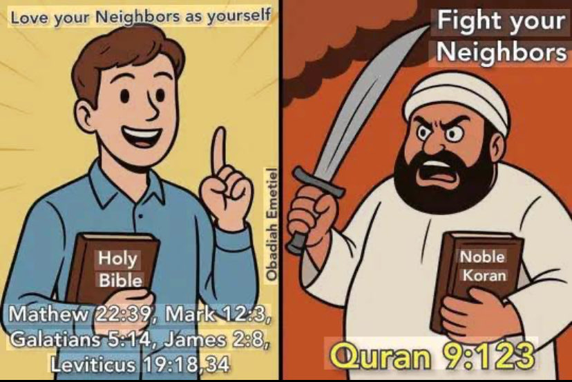 SeanHans777's tweet photo. @VividProwess One group prays for others!

One group preys on others!

Choose wisely, stand in freedom or kneel in subjugation because Islam doesn’t mean peace but SUBMISSION! https://t.co/b7r1YennOI