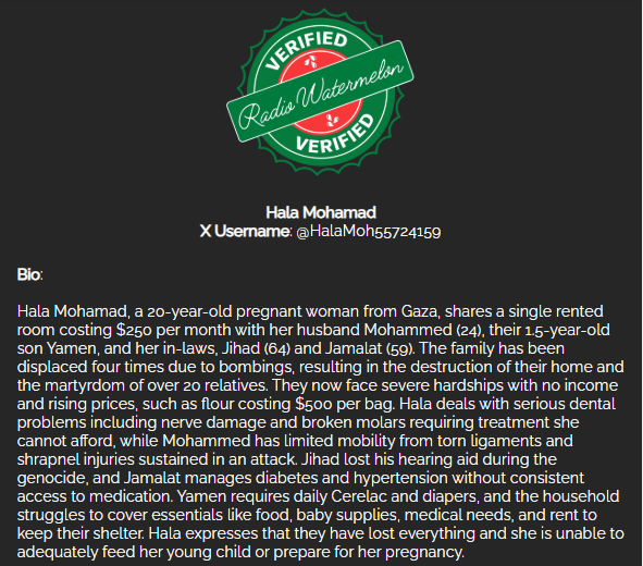 RadioWatermelon's tweet photo. 🚨The last donation was 26 days ago🚨

Hala Mohamad's Family
#VerifiedByRadioWatermelon
🖇️: https://t.co/lt6wsPIJaN
Please donate and share
Aid isn't political 
People are people https://t.co/bSZSO6vSDV