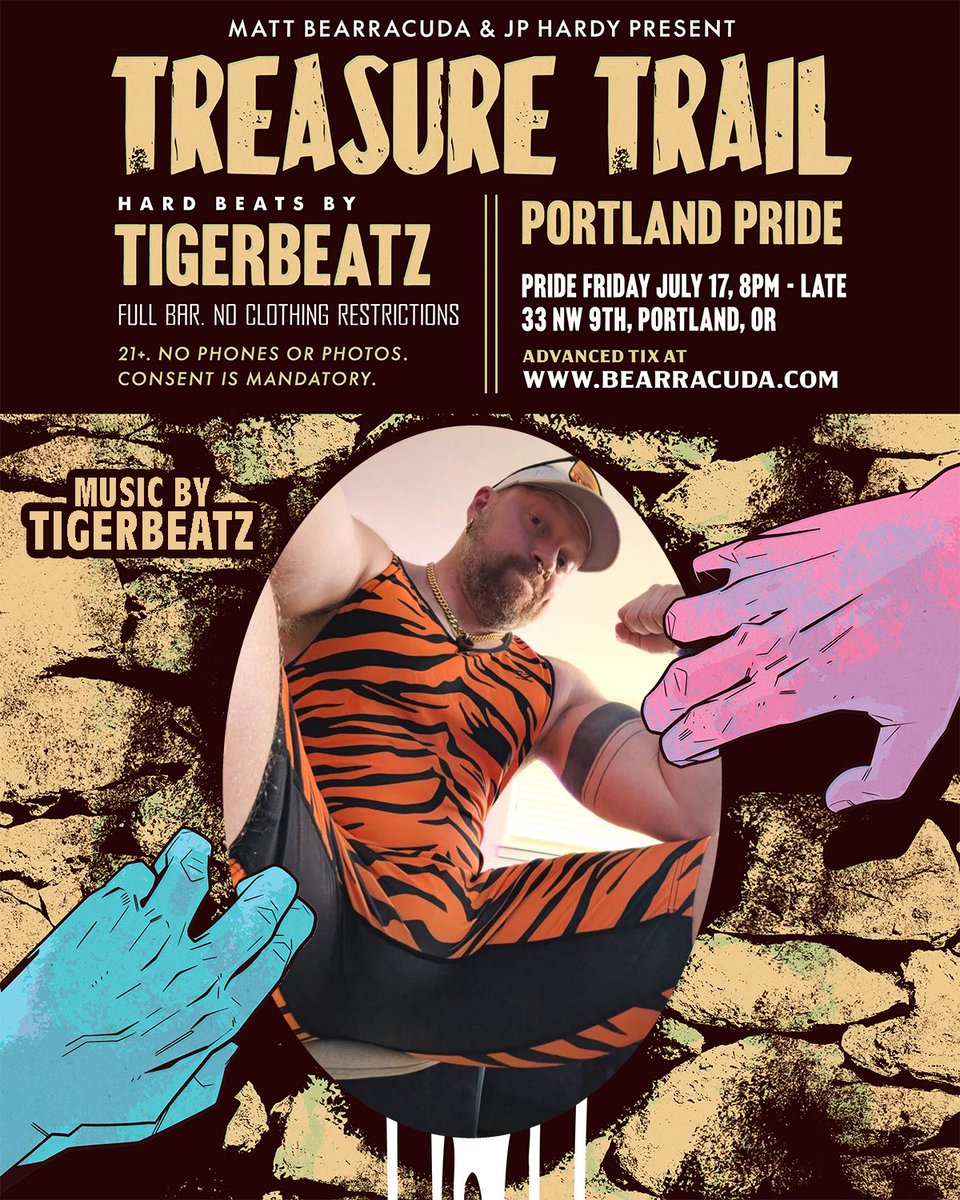 JPHardyXXX's tweet photo. Get your tix for Treasure Trail Portland Pride Friday on July 17th. @ForrestRyder will be putting on a live stage show for you in less than 2 weeks at @pdxsanctuary69 Kick off the weekend in a very sexy way. Tix on the Bearracuda website. https://t.co/Ge6IOQ75Qt