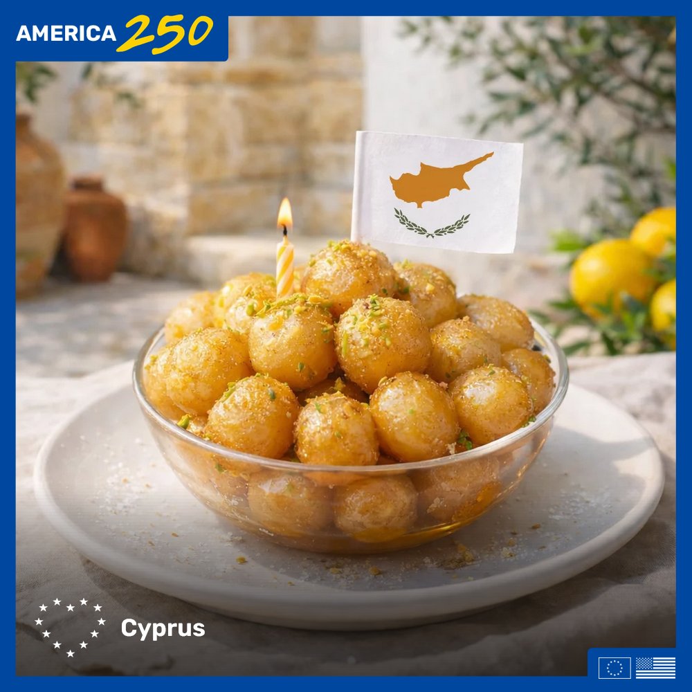 EUintheUS's tweet photo. For your 250th, @CyprusinUSA brought the Lokma!
Golden dough balls, crisp on the outside, soft at the center, soaked in syrup and made to share. The ultimate "party in a bowl" to celebrate a friendship that’s truly golden. https://t.co/SJdeFFEsDJ