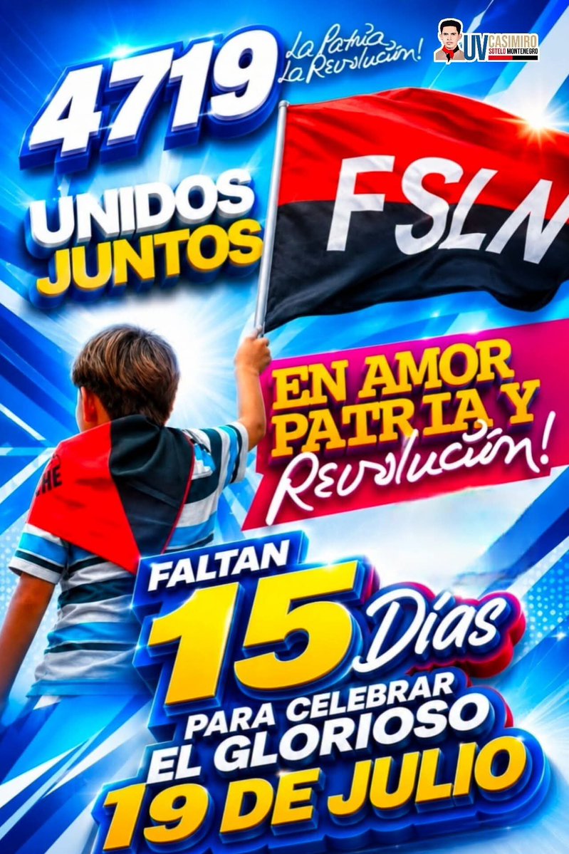 uvcasimirosm's tweet photo. #Nicaragua || ❤️🖤 ¡La cuenta regresiva continúa! 🇳🇮✨

Faltan 15 días para conmemorar el Glorioso 19 de Julio, una fecha que representa la fuerza, la esperanza y la determinación de un pueblo que hizo historia con valentía y compromiso. 🌹✊
Con amor por Nicaragua.

✌️🟥⬛🇳🇮✊ https://t.co/njfAAp7Nd6