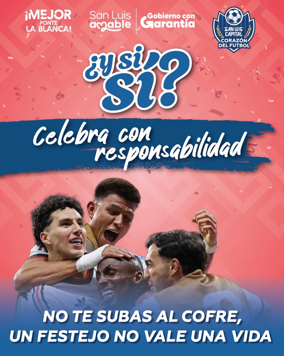 SLPMunicipio's tweet photo. ⚽️ Si gana México, que también gane el respeto. Celebremos con responsabilidad y regresemos seguros a casa. 💙🏠 https://t.co/LKqy2Wm8DZ