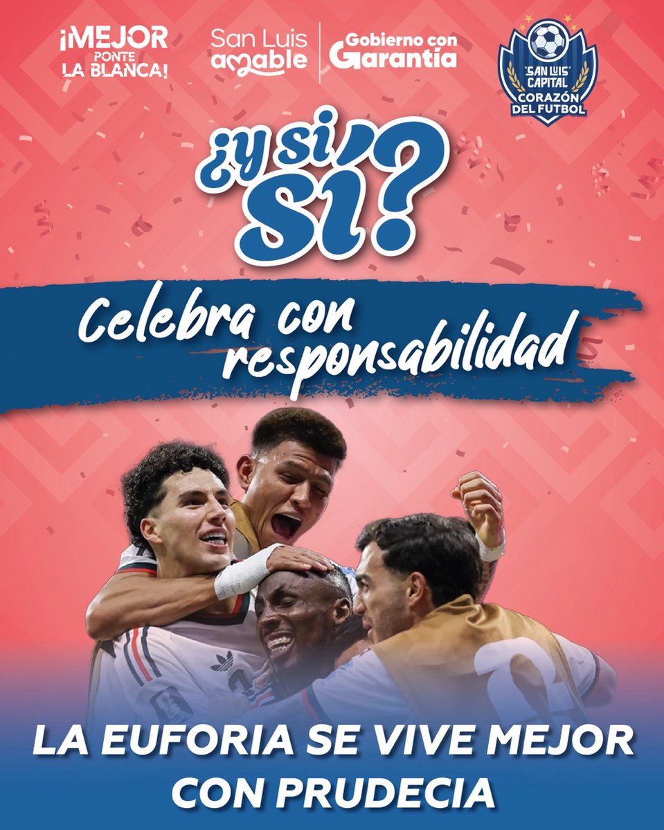 SLPMunicipio's tweet photo. ⚽️ Si gana México, que también gane el respeto. Celebremos con responsabilidad y regresemos seguros a casa. 💙🏠 https://t.co/LKqy2Wm8DZ