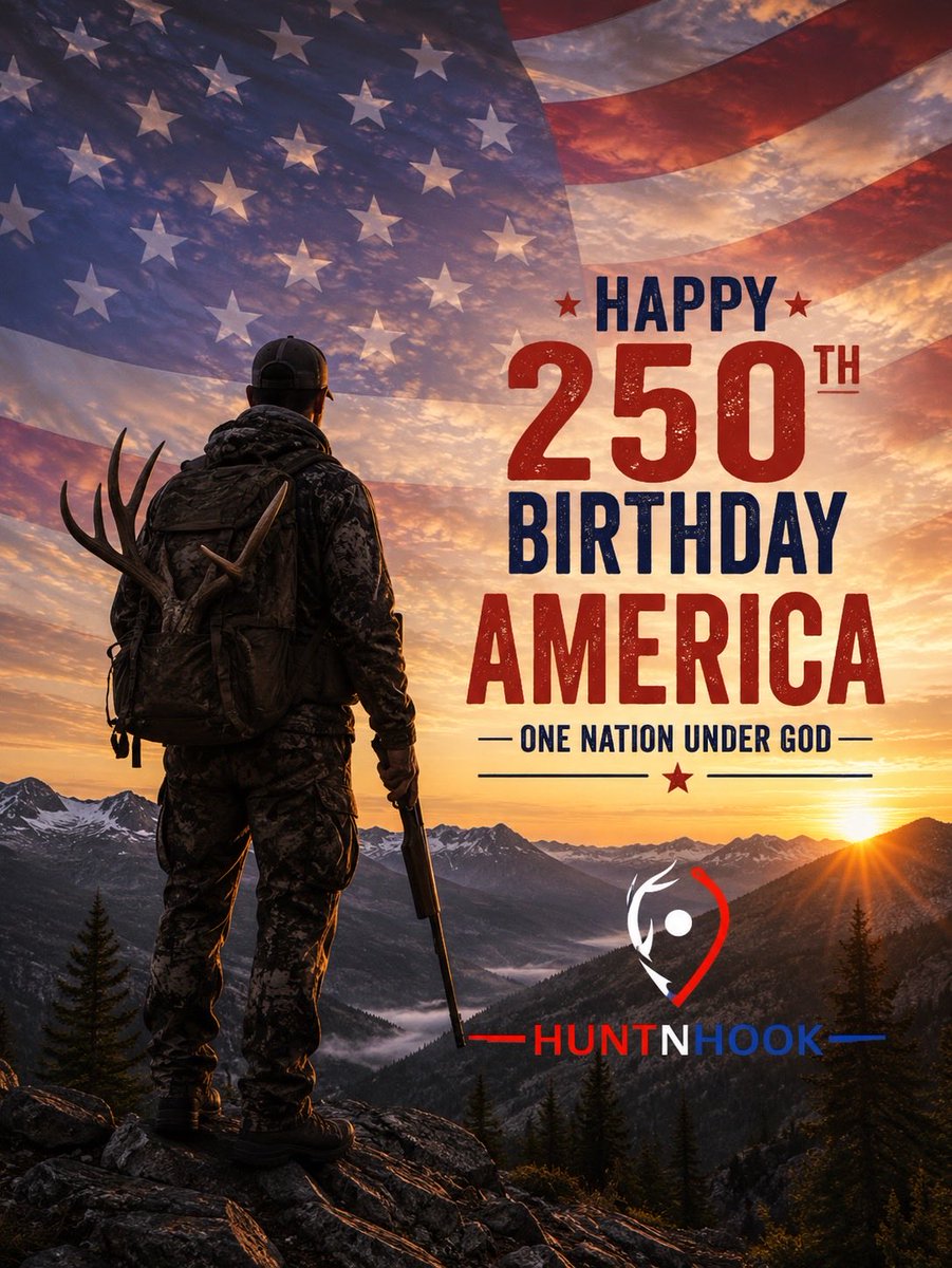huntnhook's tweet photo. 🇺🇸 Happy 250th Birthday, America!
Here's to 250 years of freedom, adventure, and the great outdoors. May we never take for granted the land we're blessed to explore. Happy Independence Day! 🦌🎣🏕️ #America250 #FourthOfJuly #HuntnHook https://t.co/TD81BRBirl