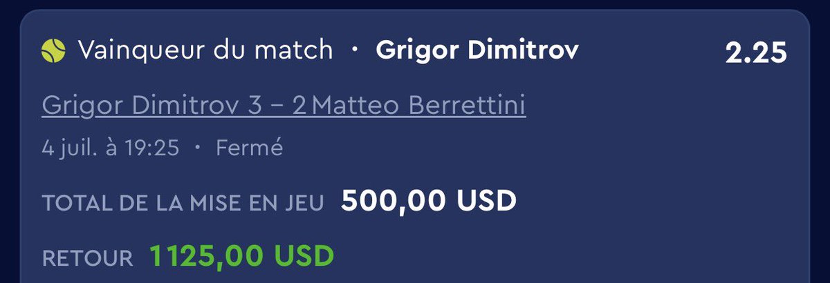 BoozPronos's tweet photo. J'avais dit quoi ?

DIMITROV 2.25 ✅✅✅ https://t.co/mymRk9jKIF