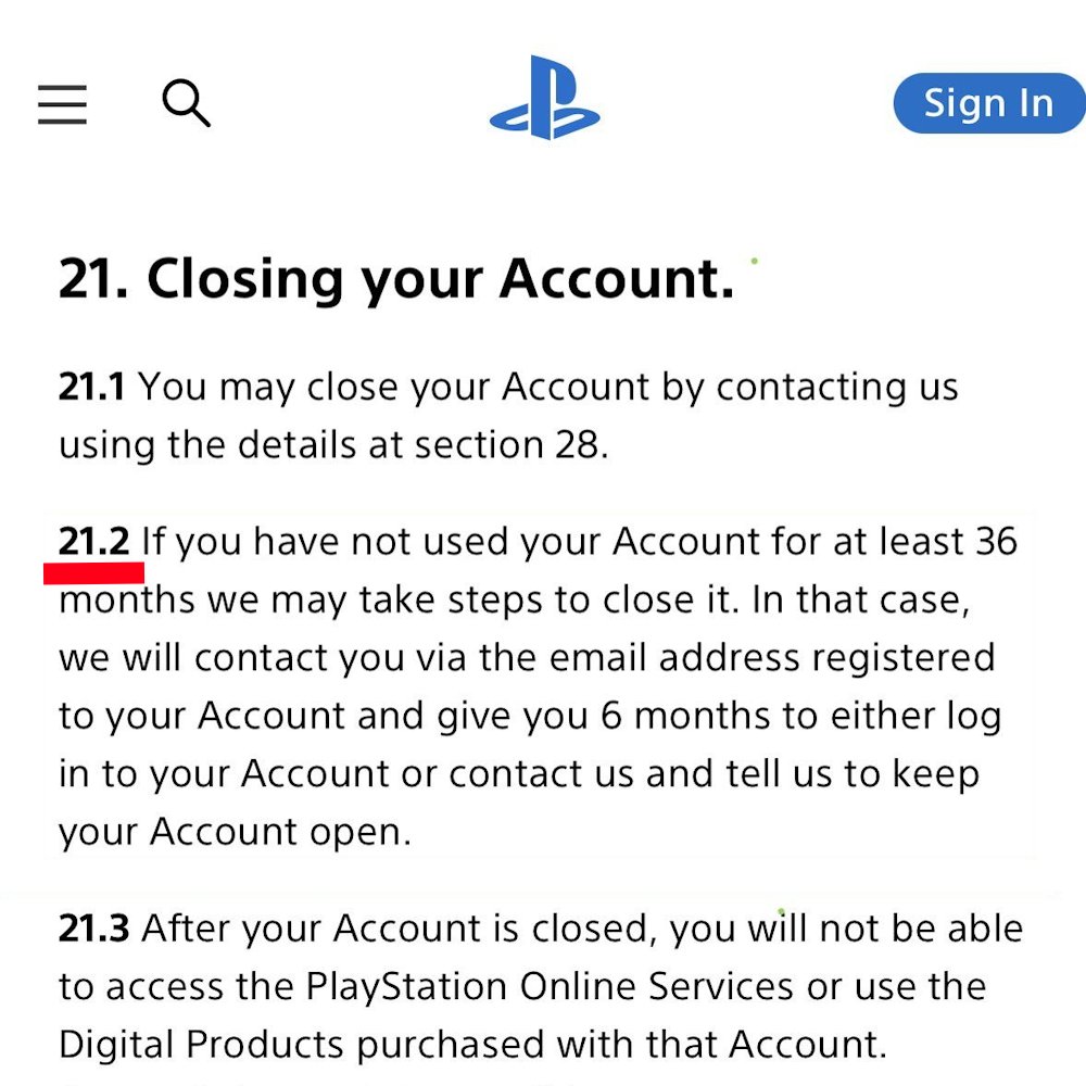 GamingH0F's tweet photo. Sony can close inactive PlayStation accounts after 3 years

If the account is closed, access to digital purchases tied to it is lost https://t.co/osGGus2vB4