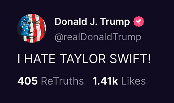 AwesomeNewsom's tweet photo. CONGRATULATIONS TO TAYLOR SWIFT AND TRAVIS KELCE ON GETTING MARRIED! WE LOVE YOU.

IGNORE DONALD, HIS WALKER BROKE, HIS RATINGS TANKED, HIS WIFE RAN AWAY, NO ONE CAME TO HIS FREEDOM 250 LEMONADE STAND, AND HE'S OUT OF METAMUCIL, DIAPERS AND HAIR. https://t.co/EM2p2RiAdE