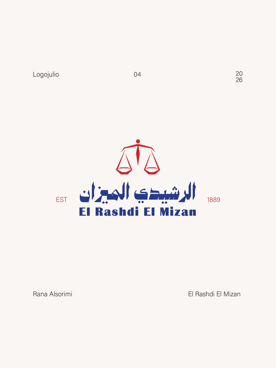 RAlsorimi's tweet photo. اليوم الرابع | Day 04
#الرشيدي_الميزان
#EL_RASHDI_EL_MIZAN
اعتمدت في إعادة تصميم الشعار على تبسيط رمز الميزان وإعادة تقديمه بصياغة أكثر حداثة ووضوحًا، مع الحفاظ على الإرث البصري العريق للعلامة منذ عام 1889.

Link of the project:
https://t.co/KBCGaZ0OTO

LogoJulio
#logojulio https://t.co/c9zxe8pDNQ