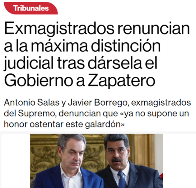 CCivicaCatalana's tweet photo. Magistrados renuncian a la Cruz de San Raimundo de Peñafort, que el Gob. Sánchez también ha dado a Zapatero, un tipo que ha blanqueado a dictaduras sangrientas como Cuba y Venezuela y no ha hecho nada por la Justicia excepto intentar controlarla.

Máximos respetos a estos jueces. https://t.co/My6kArIsYx