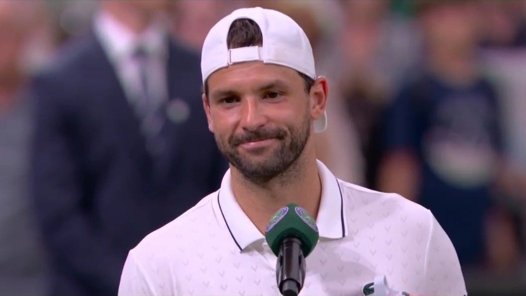 TheTennisLetter's tweet photo. Grigor Dimitrov gave a beautiful on-court interview after beating Matteo Berrettini at Wimbledon

“We all remember what happened 12 months ago here. Everyone feels for you. Because of that, how much does that make you appreciate a moment like this?”

Grigor: “You know, me and that roof have a history all of a sudden. 😂 The past three matches it’s been the same thing. Listen guys, thank you. After last year and the way I exited, I would never know what would’ve happened. But guess what, this year I’m back here. And I’m able to re-write everything again. I’m just trying to be completely honest and vulnerable in front of you guys. It’s not about the win or the loss, but for me to overcome every obstacle I have in front of me, stay more in the present moment, enjoy moments like that. I repeated that more than 1000 times throughout the match today. Just enjoy this moment. It’s not very often you come out here and play out here. I really don’t know how many more times I’ll be able to come back here. So might as well make the most out of it.” 🥹