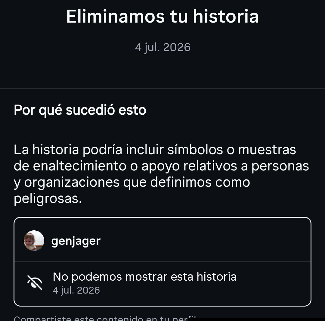 genjager's tweet photo. ⚠️Ahora Instagram te borra las historias si subís a Ian Martin.

X borra videos de Ian, pero no videos donde se hace propaganda a los israelíes genocidas. https://t.co/K9pfqSizWK