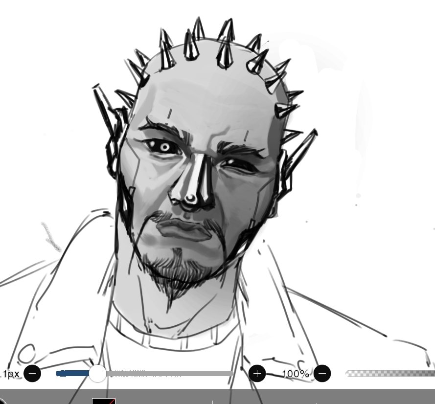 Garedeus's tweet photo. Old #cyberpunk sketch, idk why but I really like this one! Probably from 2023 or something https://t.co/yg0FujmiPX