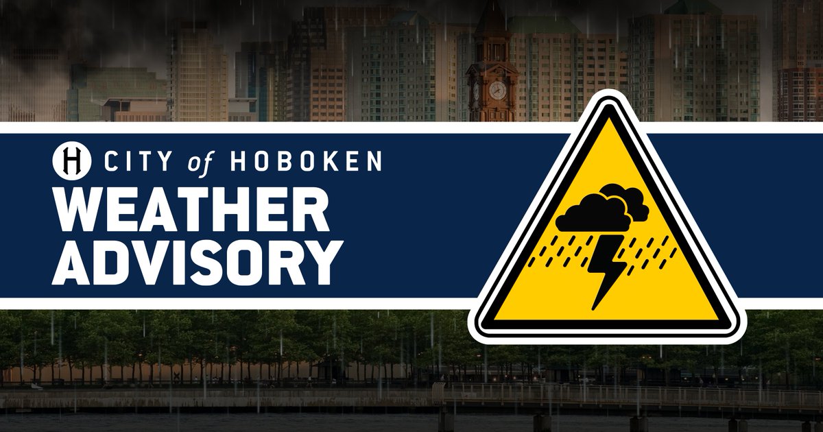 CityofHoboken's tweet photo. #Hoboken Weather Advisory: ⚠️ 🌩️Thunderstorms Possible During Tonight's Fireworks, Evacuation Possible: https://t.co/CeymyduWCH

Out of an abundance of caution, Pier A and other public waterfront areas may need to be evacuated before fireworks if weather conditions become unsafe. https://t.co/BYPVTpr5Oy