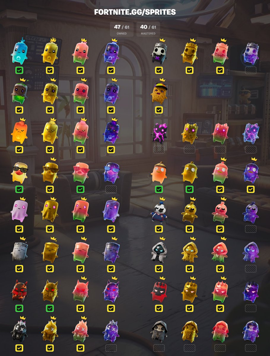 LightTimes1's tweet photo. Esta temporada de fortnite me ha gustado mucho, especialmente con la coleccion de espiritus, es como jugar pokemon, solo me quedan los galaxy de los normales y los 2 espiritus imposibles de ver https://t.co/D9Tc0p3M6w