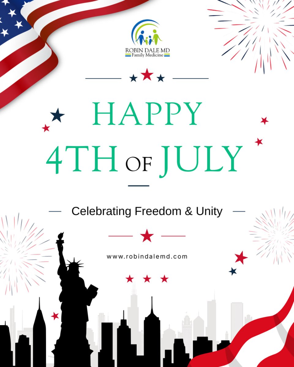 robindalemd1's tweet photo. Happy 4th of July! 🇺🇸

Wishing everyone a safe and meaningful Independence Day as we recognize the values of freedom, opportunity, and community. Have a wonderful holiday with family and friends.

#FourthOfJuly #IndependenceDay #USA #America #Community #Freedom #Holiday #July4th https://t.co/c5x4VPc9Xp
