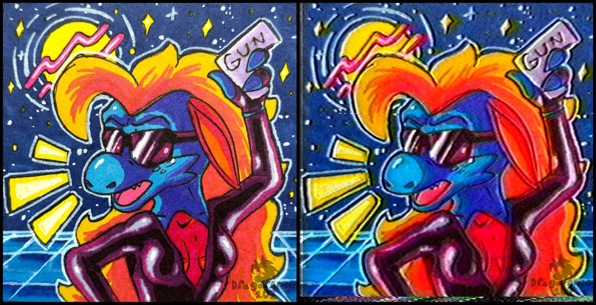 DragonArtist102's tweet photo. I haven't posted here in a hot minute. Here's some fresh art I actually feel somewhat good about! :p The image to the right just has a cheesy VHS filter over it that I happened to like the look of. https://t.co/zRCSMtfuHg