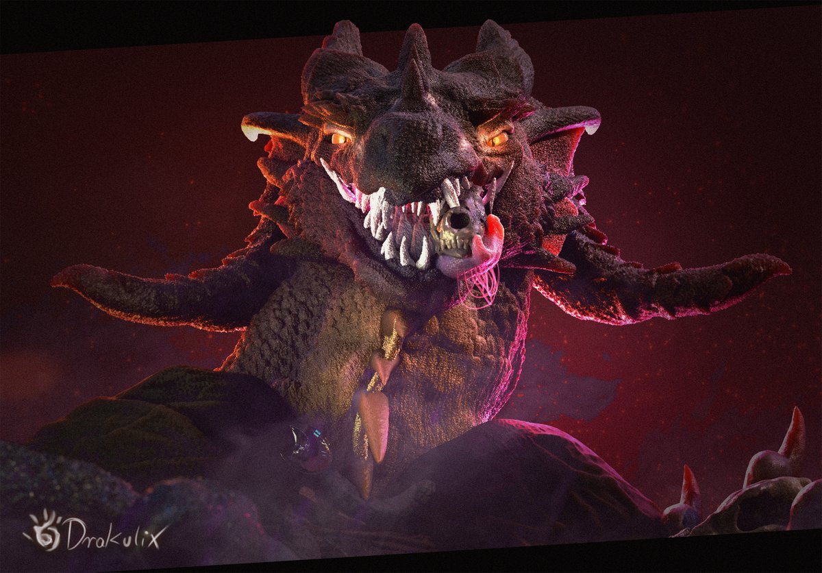 pjatek_art's tweet photo. My second attack at Yoridan 🐉💀

I aimed for some kind of boss vibe with this one! 

#artfight #teammmystery #cgi #dragon #3dart #3dsculpting #blender3d https://t.co/ndoHpnYqlI
